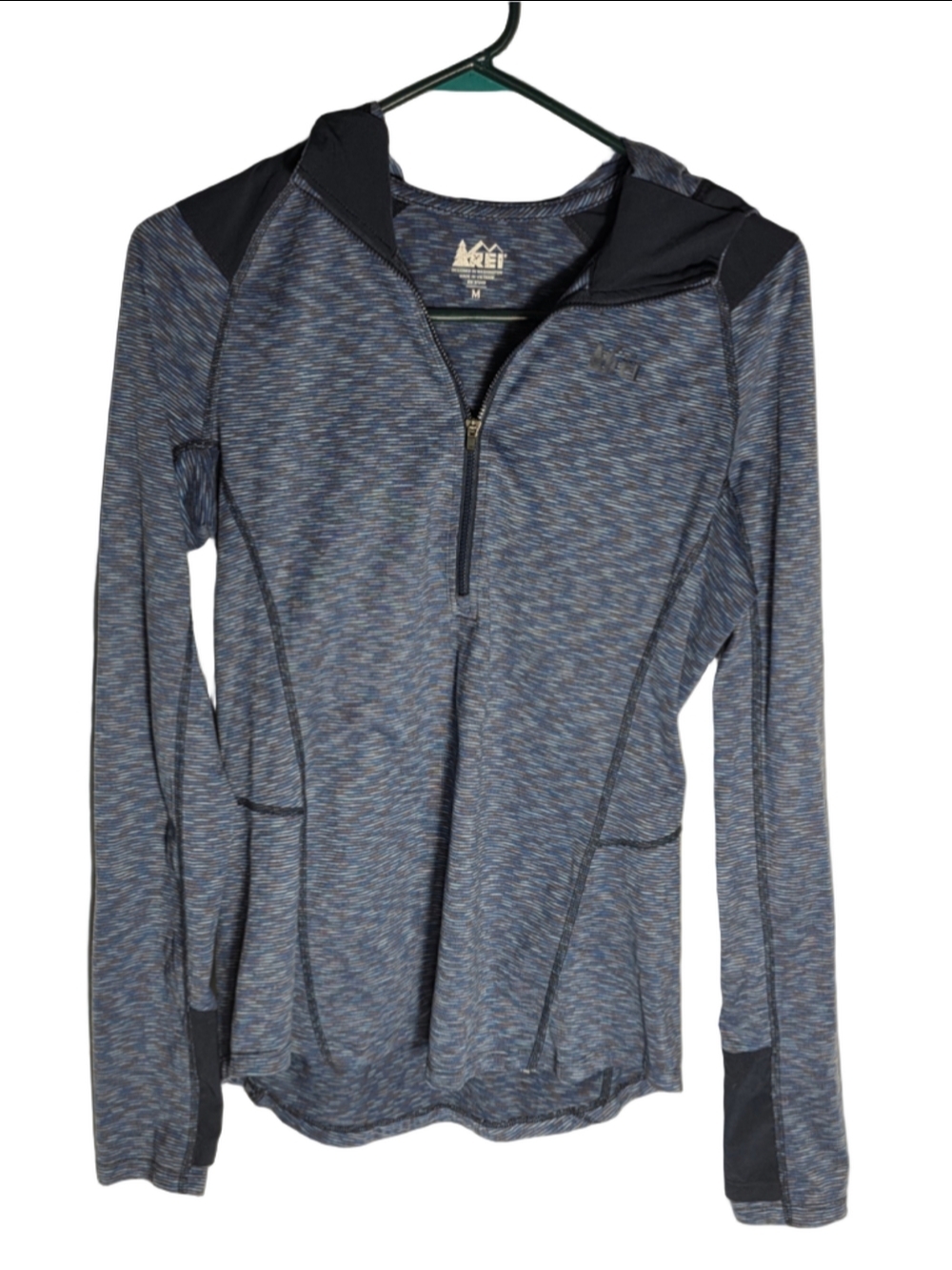 Women's REI Quarter-Zip Hoodie Size M Blue Black athletic hiking workout camping